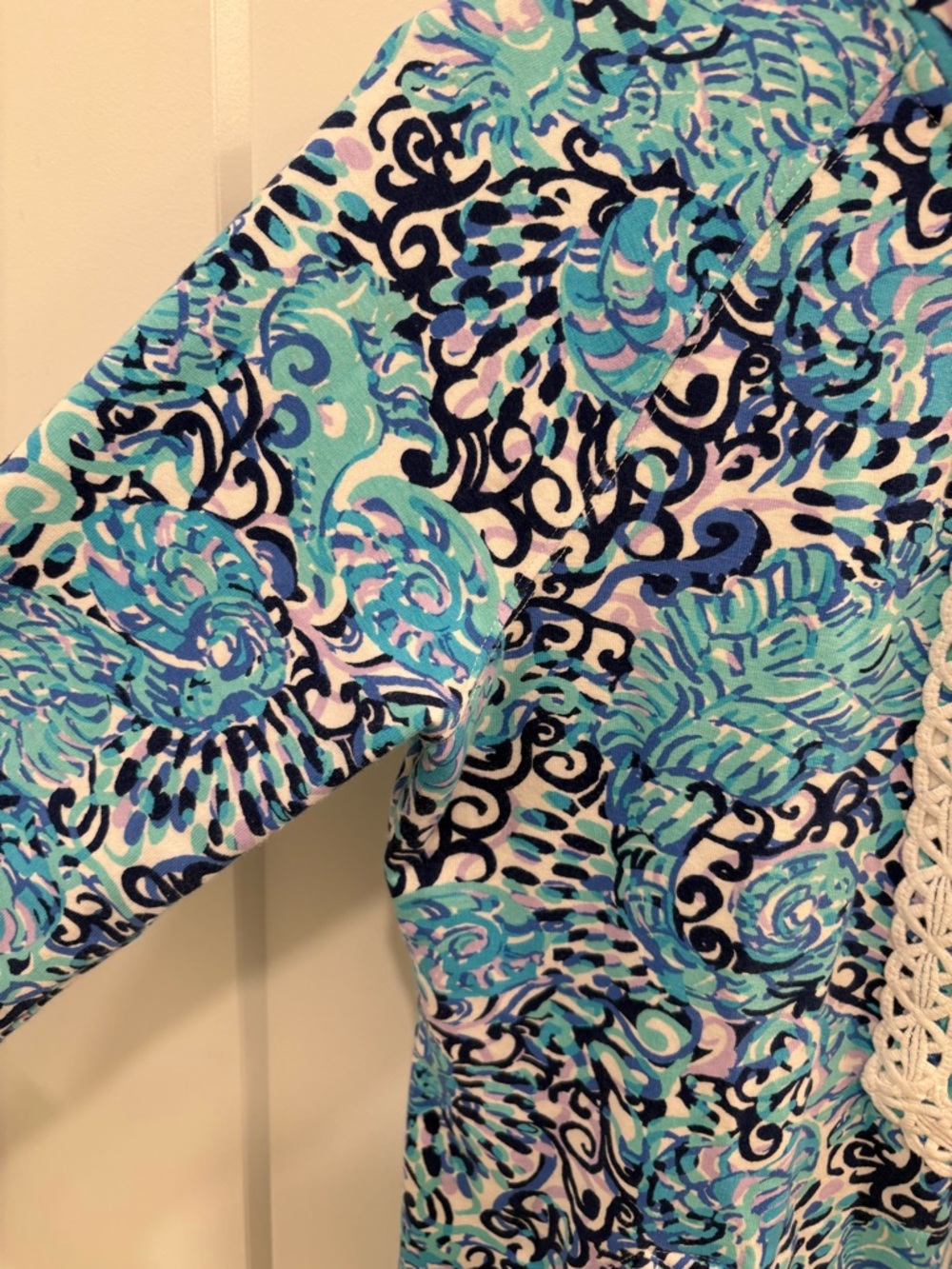 Lilly Pulitzer Janie Popover Light Aqua Spritz Seahorse Half Zip Sweatshirt XS - Picture 5 of 15